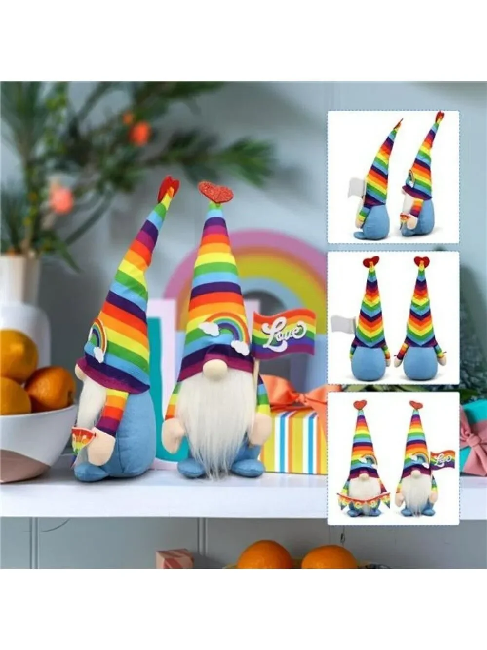 Pride Rainbow Gnome Plush Set LGBTQ Decor Gay Lesbian Gifts Home Office Shelf